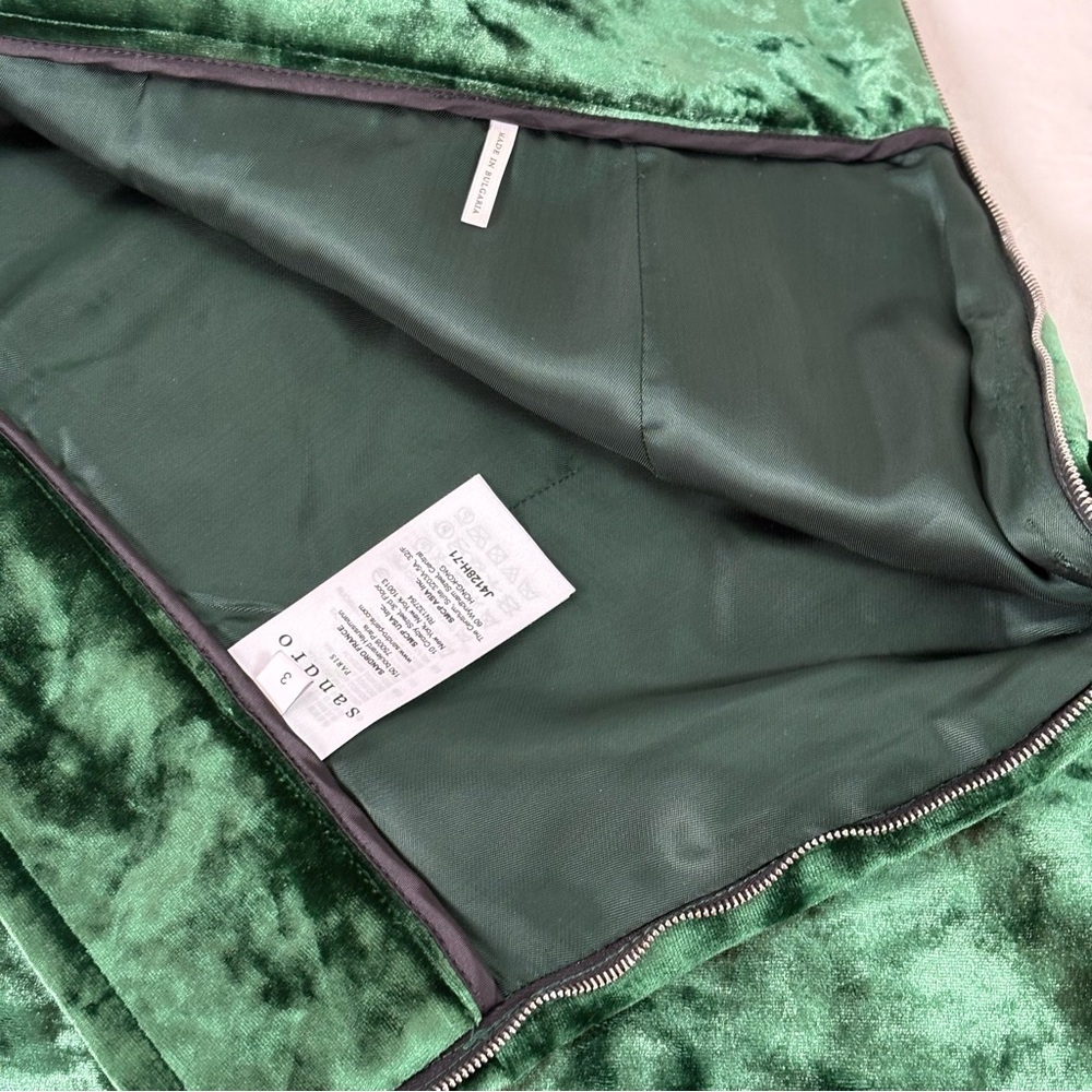 SANDRO Emerald Green Velvet Mini Skirt 3 (US 8) - Picture 9 of 15